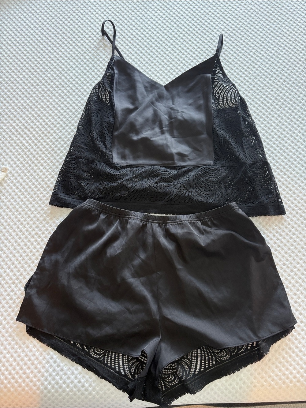 Soma Black Satin & Lace Cami and Shorts Sleep Set